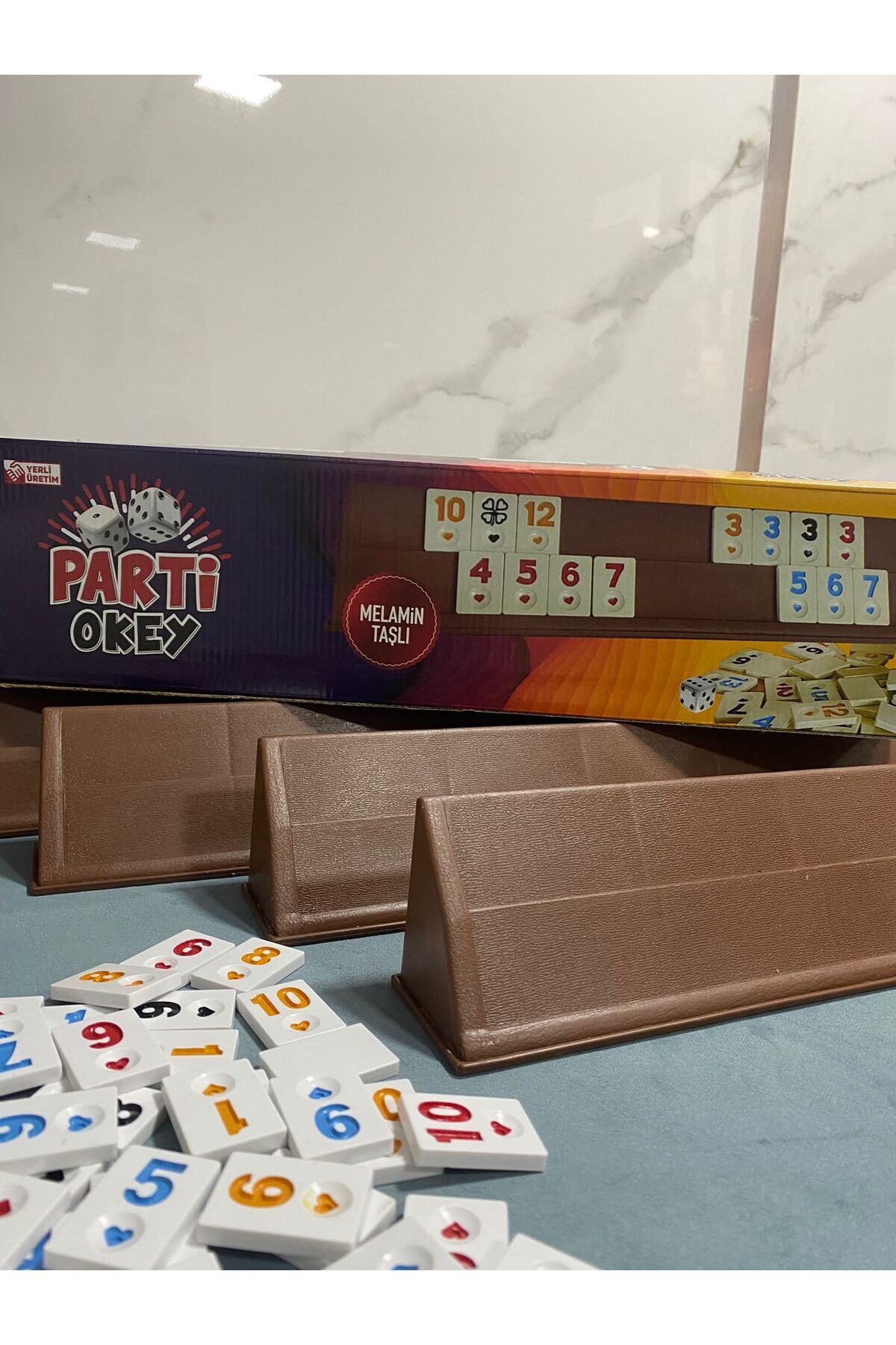 KAHVEHANE MALZEMESİ Koyu Renk Plastik Istaka Melamin(KEMİK) Taşlı Büyük Boy Okey Takımı 44Cm