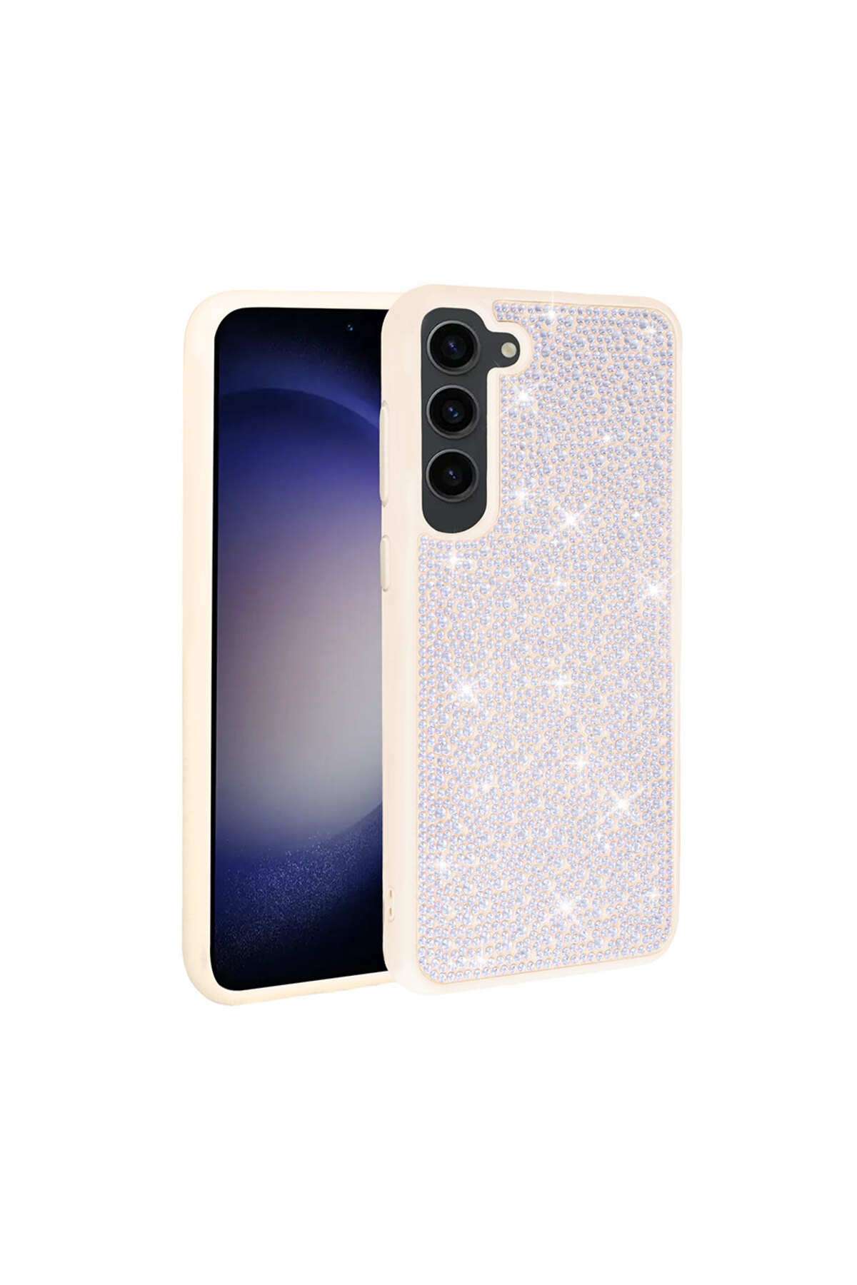 Galaxy S23 Plus Uyumlu Parlak Taşlı Tasarım KHYR Ston Kılıf-Beyaz