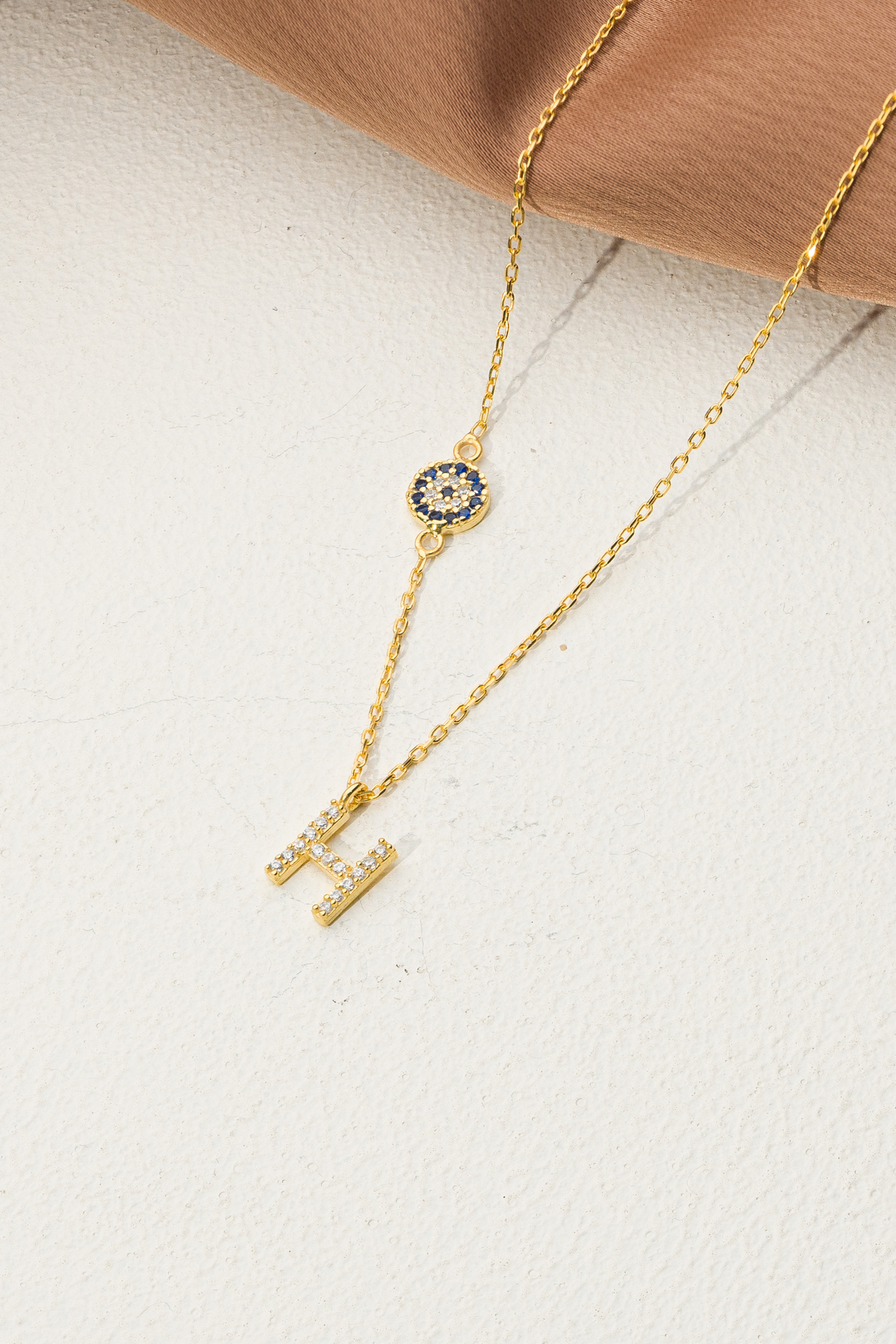 ZAHAP GOLD Nazar Detaylı 925 Gümüş Kişiye Özel Harf Kolye - H Harfli Kolye görsel 3