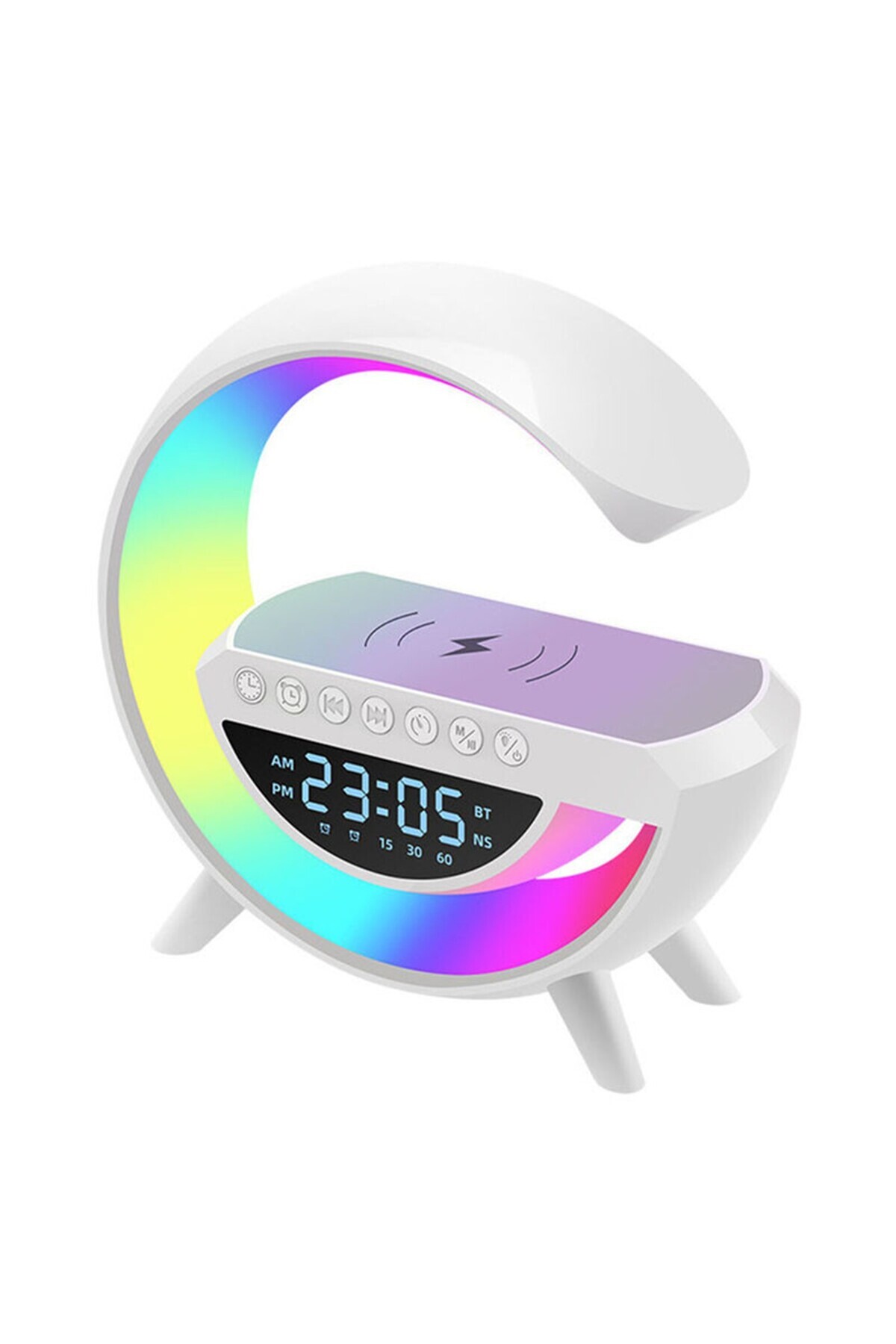 UpWay Kablosuz Şarjlı RGB Işıklı Dijital Saatli FM Radyo Bluetooth Hoparlör