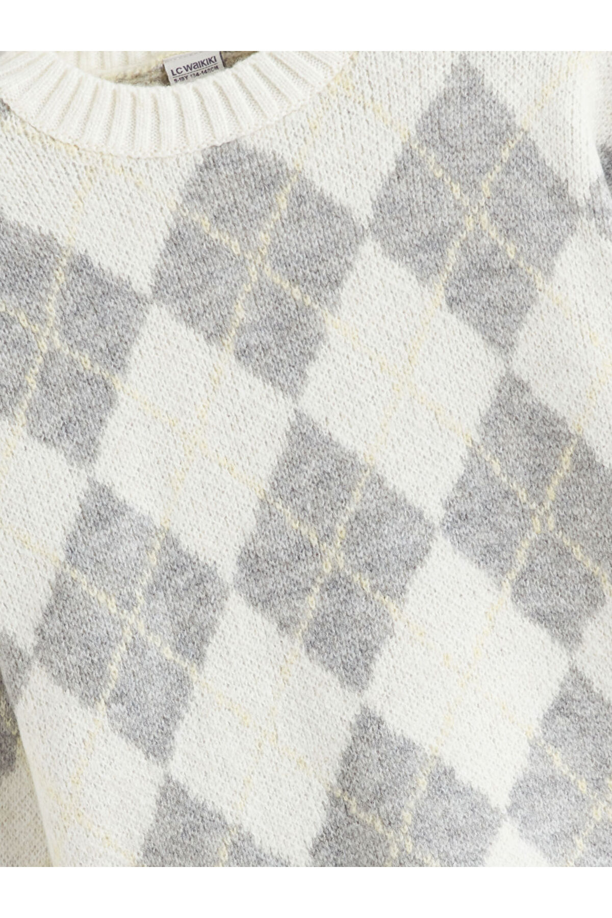 LC Waikiki Gri Baklava Desenli Kız Çocuk Triko Kazak fotoğrafı 4 (önizleme)