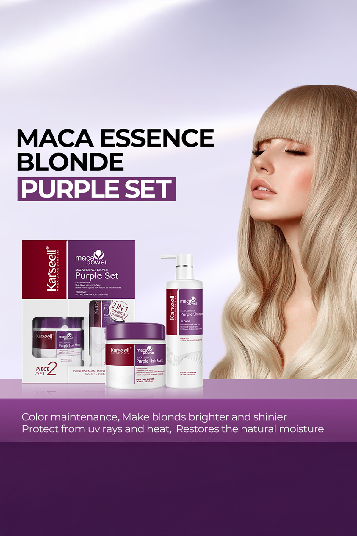 SET Maca Purple Mor Şampuan 500 ml + Mor Maske 500 ml — PKT-KARSEL-08 — تصویر 2 از 5