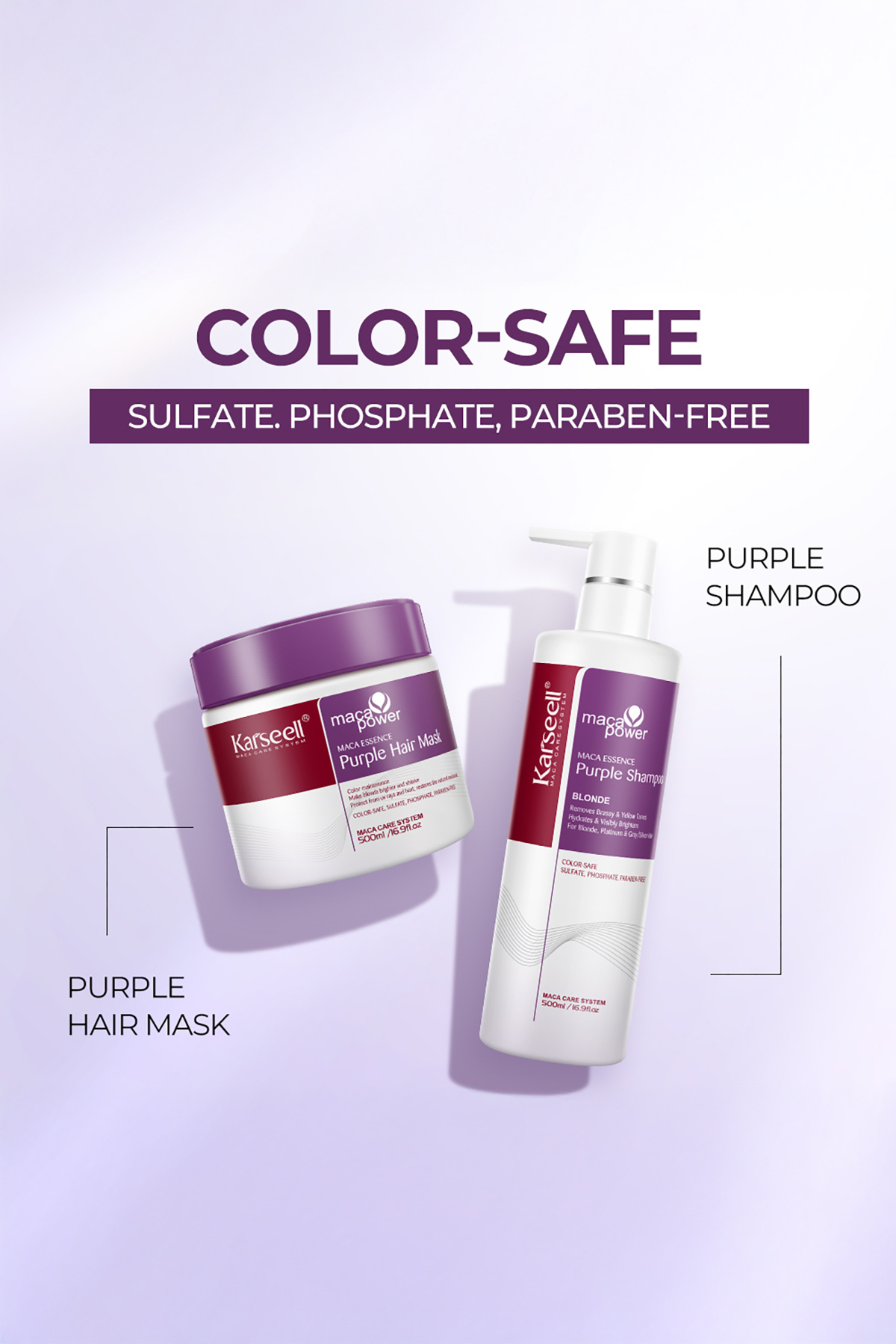 SET Maca Purple Mor Şampuan 500 ml + Mor Maske 500 ml — PKT-KARSEL-08 — تصویر 3 از 5