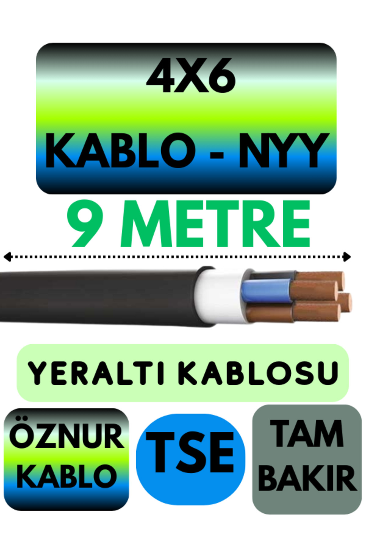 Avarson Öznur 4X6 NYY (Yeraltı Kablosu) Metre Seçenekli 9 METRE