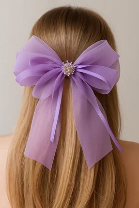 MD Moda Accessories İnci Detaylı Mor Fiyonk Saç Tokası