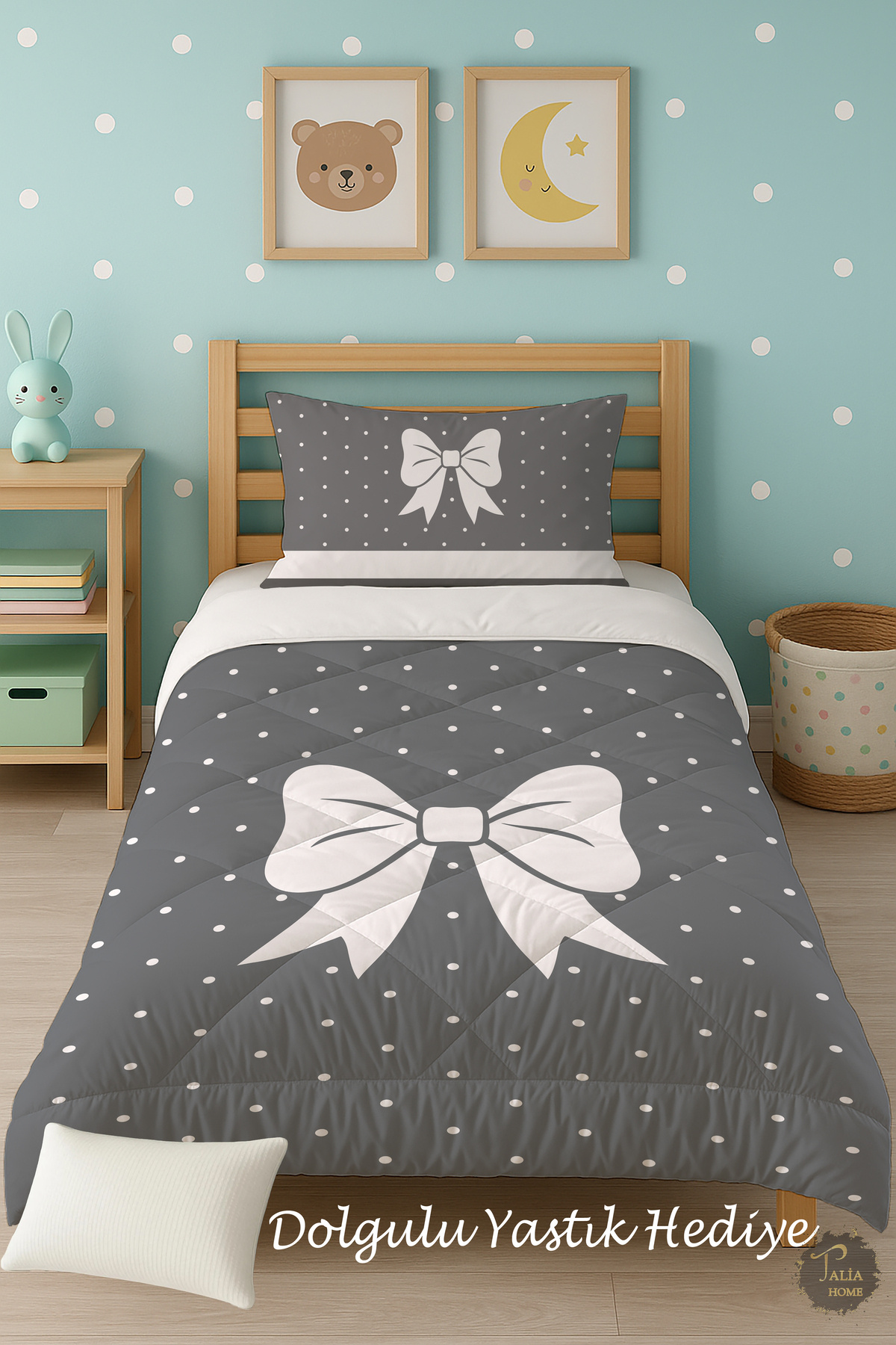 Talia Home Kurdele Desenli Tek Kişilik Çocuk Yorganı Uyku Seti TLAG-099