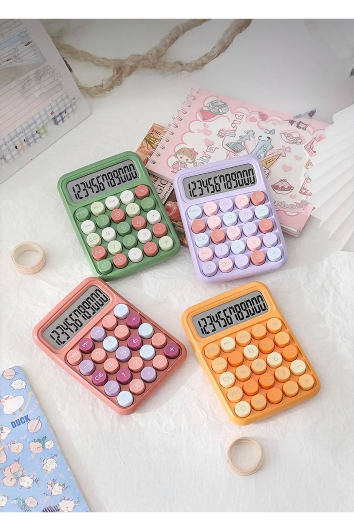 Genel Markalar 1 Adet Pinterest Pastel Renkli Tuşlu Masaüstü 12 Haneli Büyük Ekranlı 4 Fonksiyonlu Hesap Makinesi
