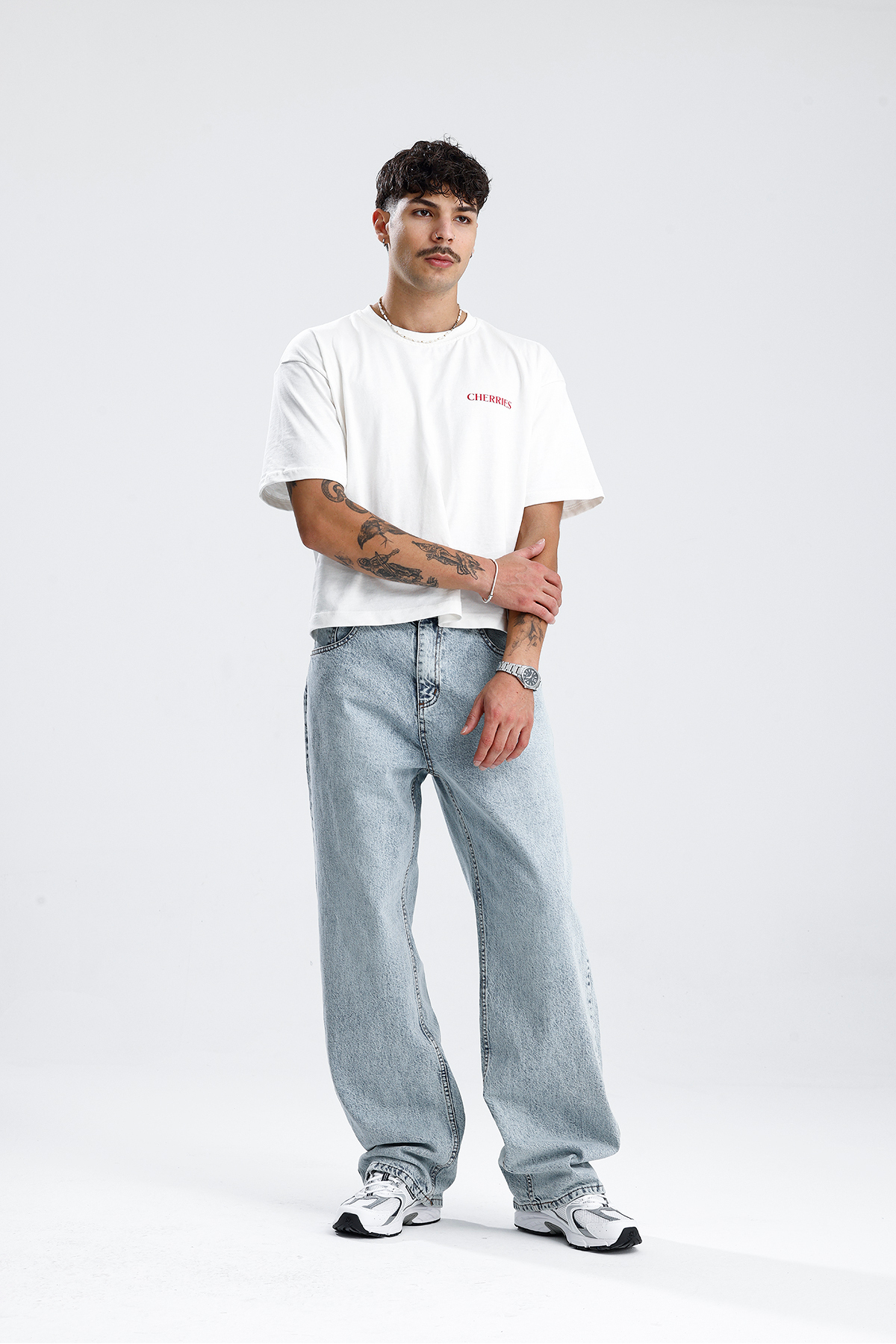 ATE STUDIOS Kar Yıkama Mavi Baggy Kot Pantolon görsel 6
