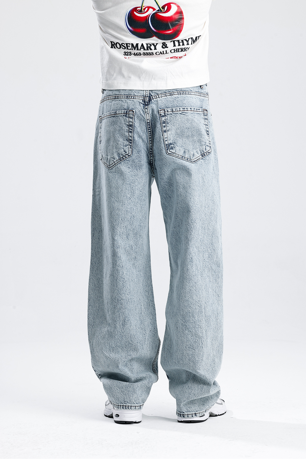ATE STUDIOS Kar Yıkama Mavi Baggy Kot Pantolon görsel 2