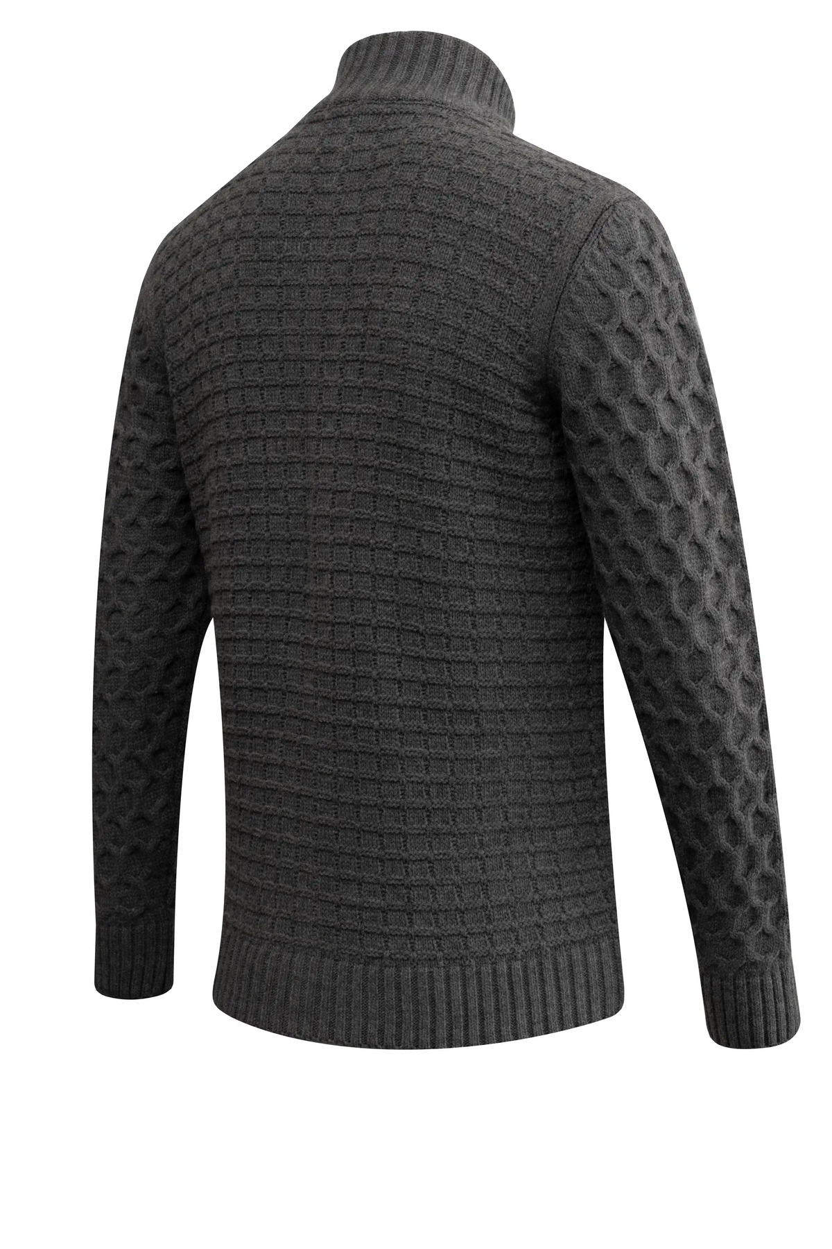 Çizgi Triko  Erkek Kalın Örgü Triko Gri Hırka Düğmeli ve Fermuarlı Cepli Klasik Kalıp - 5248M - Görsel 5