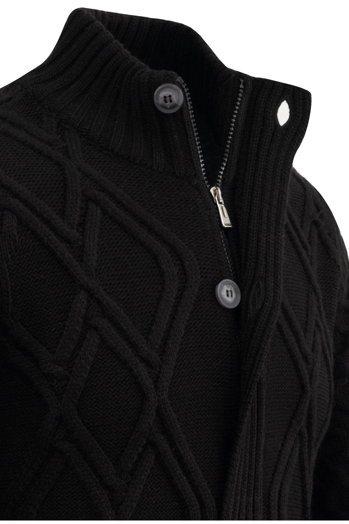 Çizgi Triko  Erkek Kalın Örgü Triko Siyah Hırka Düğmeli ve Fermuarlı Cepli Klasik Kalıp - 5248M - Görsel 4