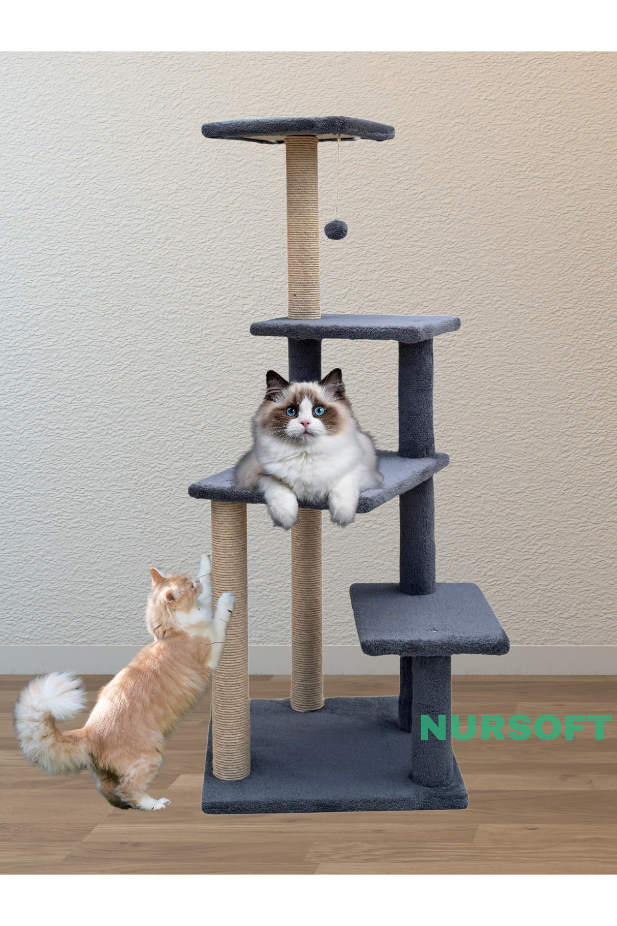 Nursoft Premium Tırmalama Tahtası Çok Katlı Uzun Boy Büyük Boy Kedi Ağacı