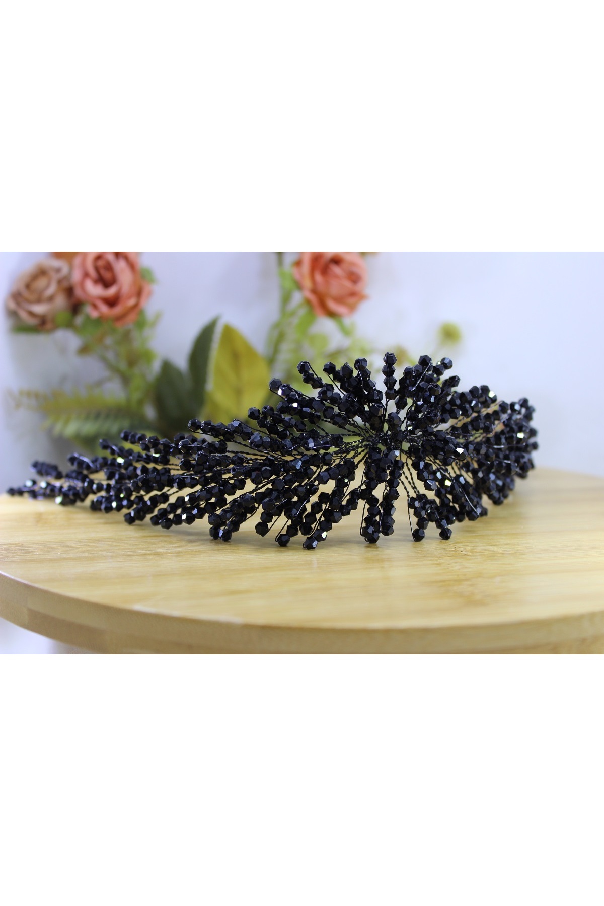 Tugiba Siyah Kristal Taşlı Gelin Kına Tacı Ve Saç Aksesuarı (Nişan, Söz, Özel Gün)