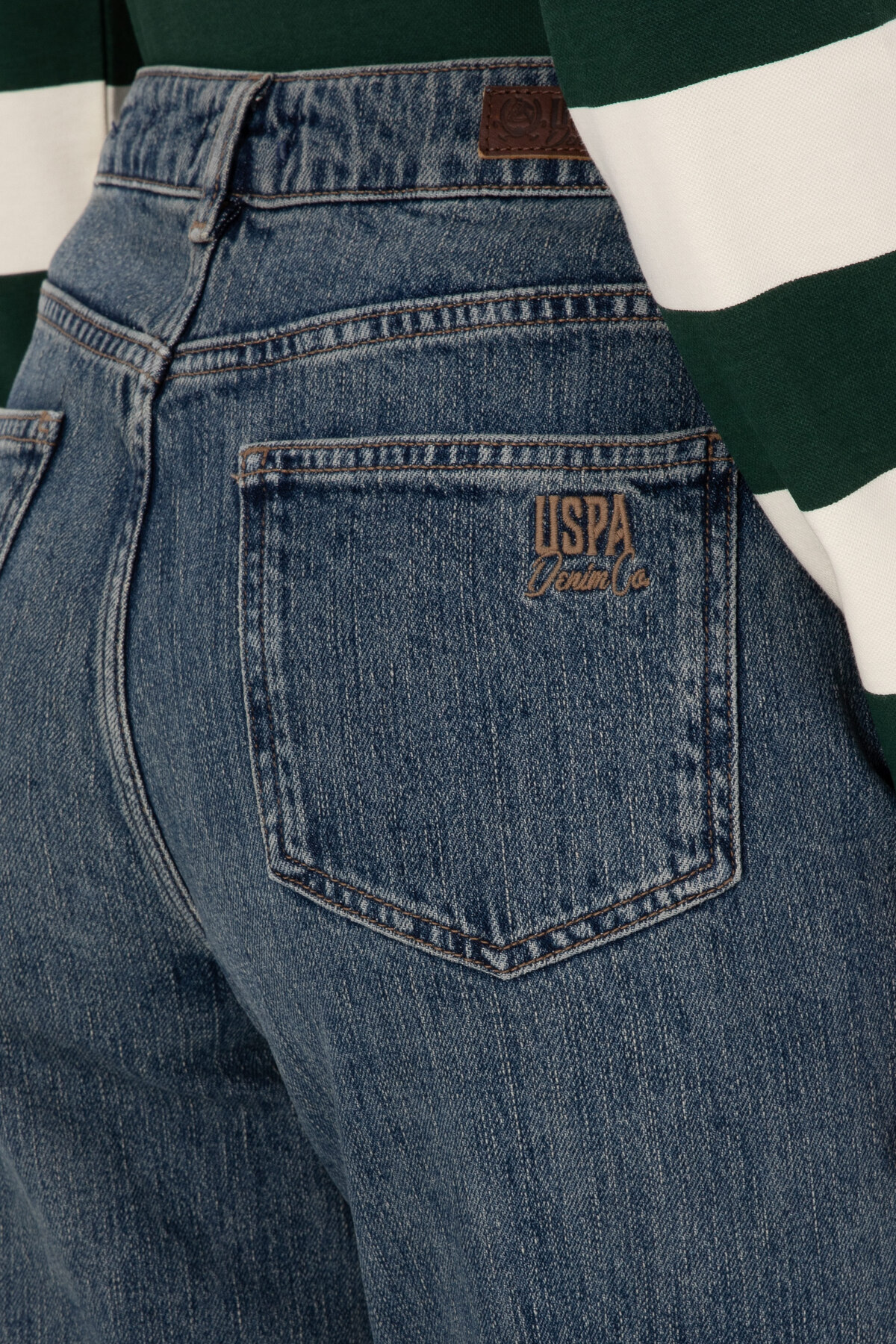 U.S. Polo Assn. Kadın Yeşil Mom High Waist Fit Jean Pantolon 50308815-DN0030 görsel 6