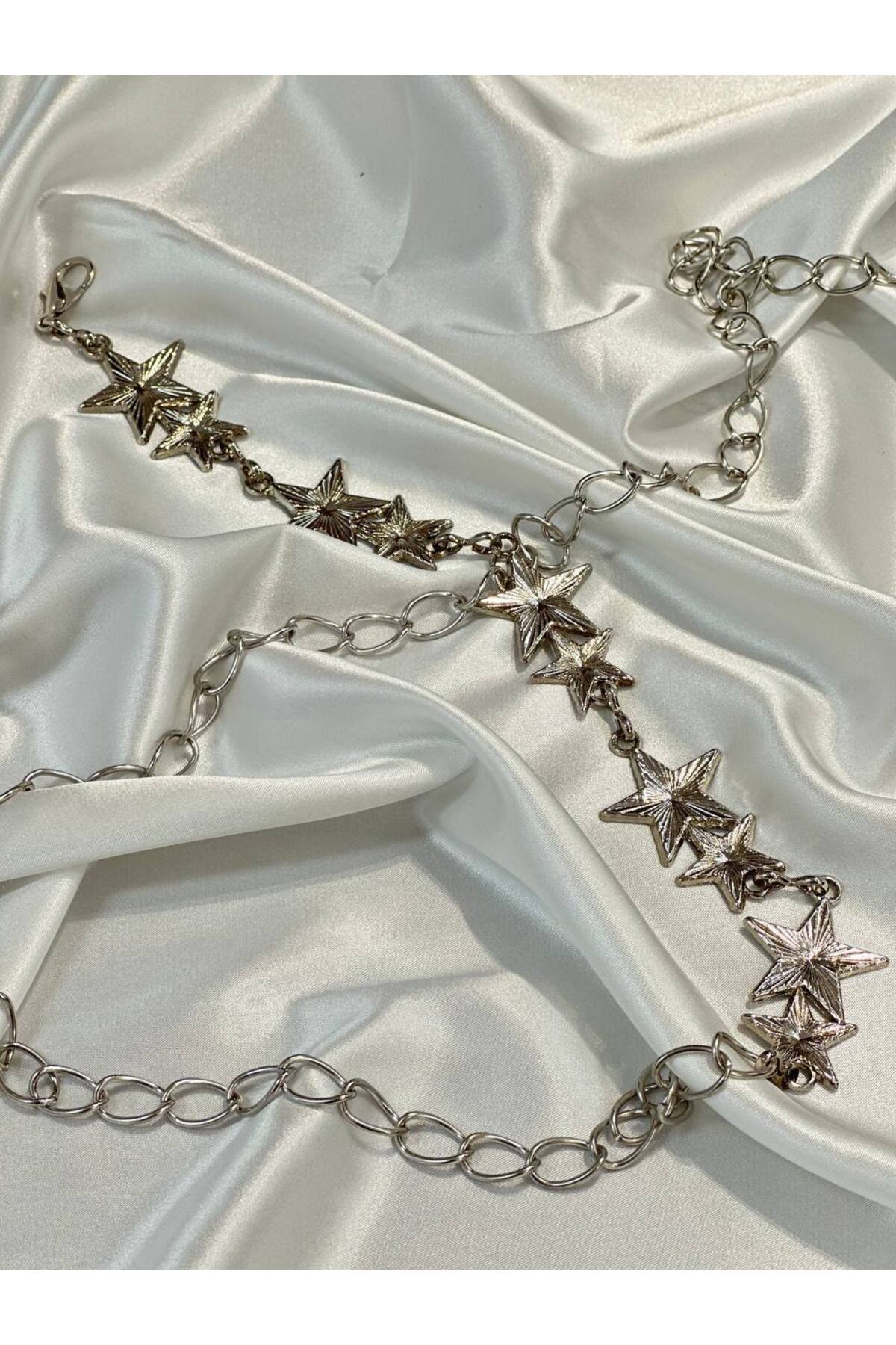 Fiori  Yıldızlı Zincir Detaylı Kadın Kemeri Bel Kemeri,Elbise Kemeri,Etek Kemeri,Pantolon Kemeri - Görsel 3