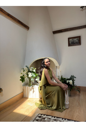 Tavie Sırt Dekolteli Saten Abiye Elbise