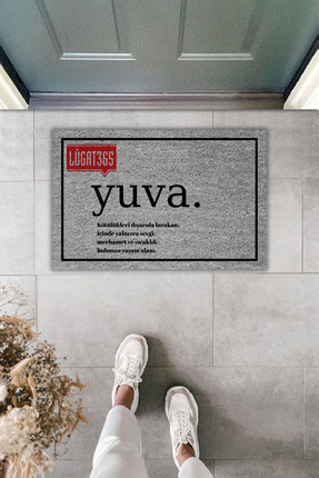 Dormot Dekoratif Dijital Paspas Kişiye Özel Tasarım Lügat365 Yuva Gri Kapı Ön...