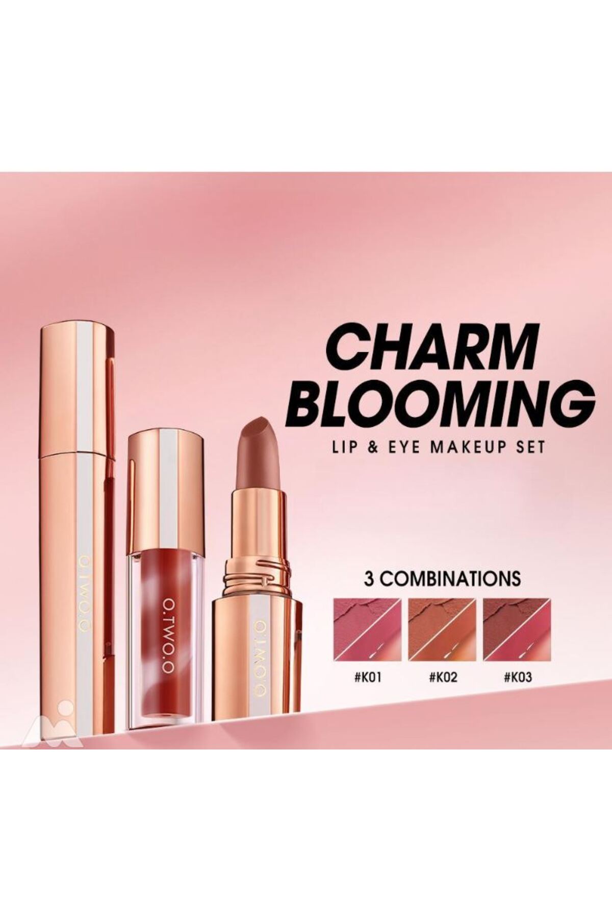 O.TWO.O Cosmetics O.TWO.O Charm Blooming Lip & Eye Set – Vibrant Colors for Lips & Eyes (K01, WILLFULL)