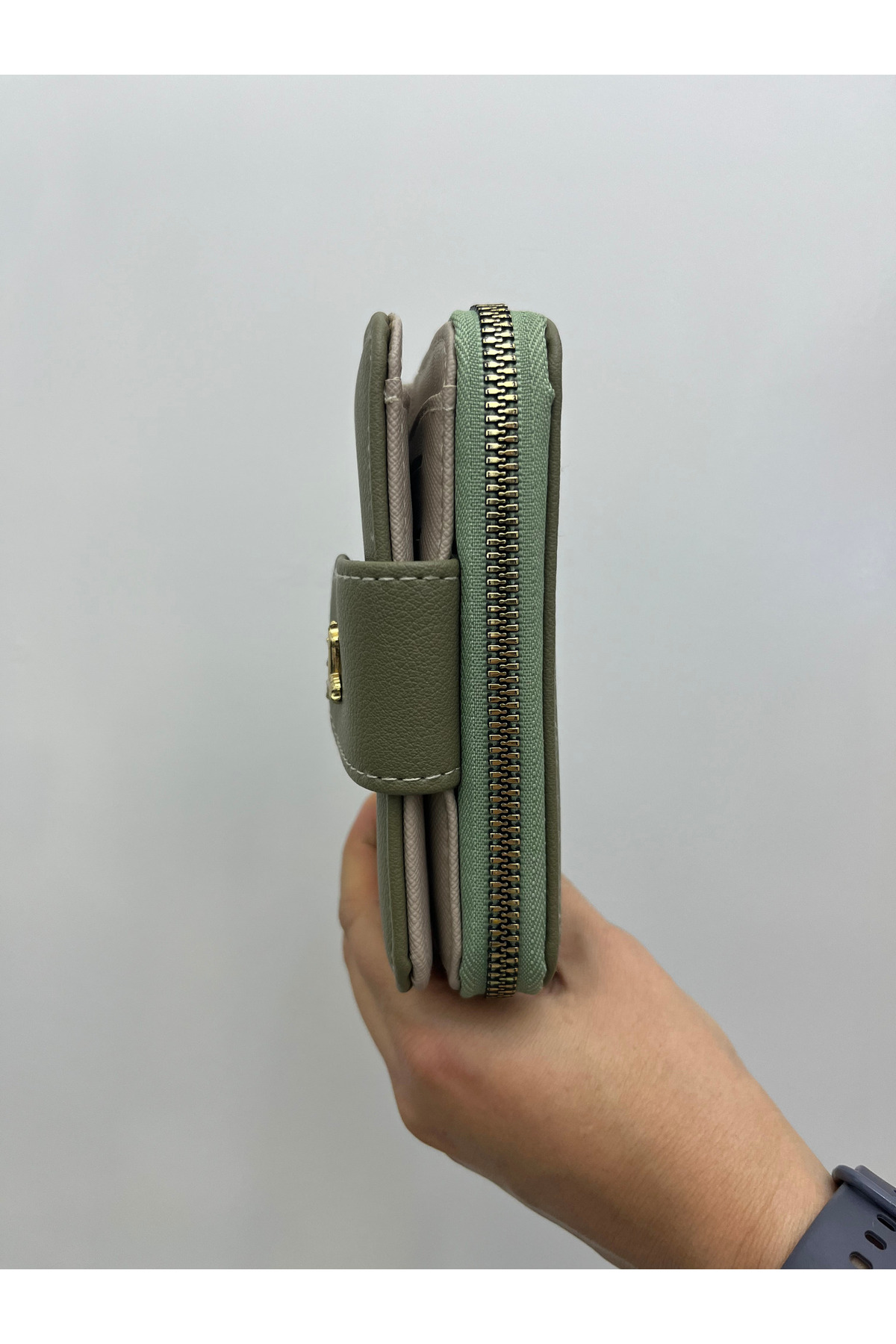 shiny ever  Ortaboy Yeşil Gold Detaylı Kadın Deri Cüzdan - Görsel 6