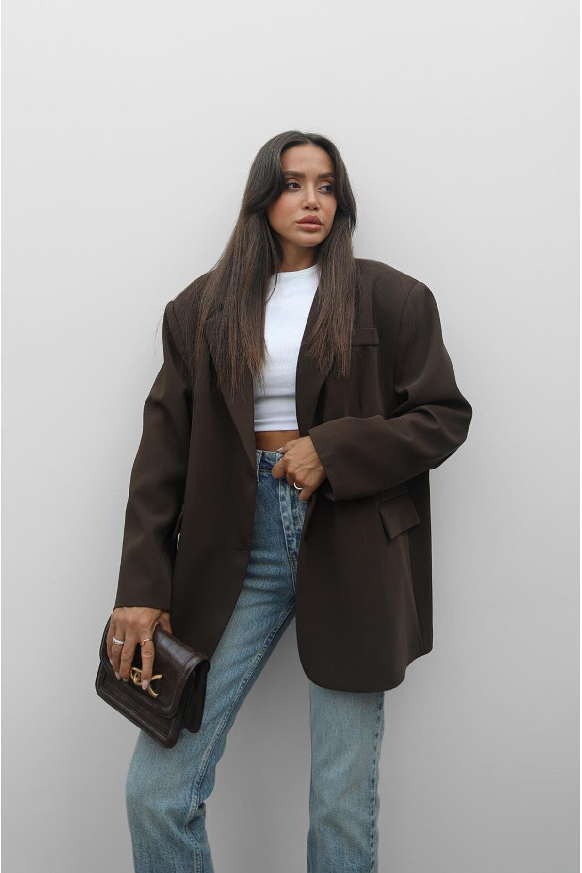 Havoş Oversize sako s hnedými ozdobnými vreckami