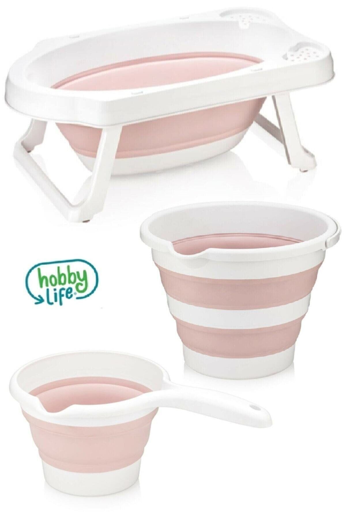 Folding Kids Bathtub & Bucket Mug Set - PINK
