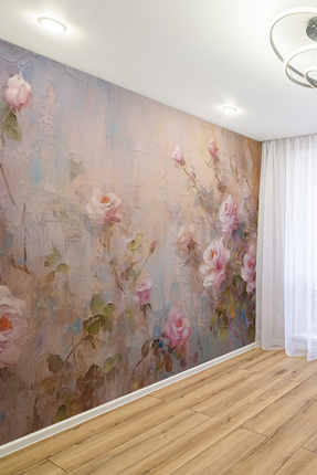 dreamwall Pastel Gül Desenli Yağlı Boya Efektli Romantik Tekstil Duvar Kağıdı