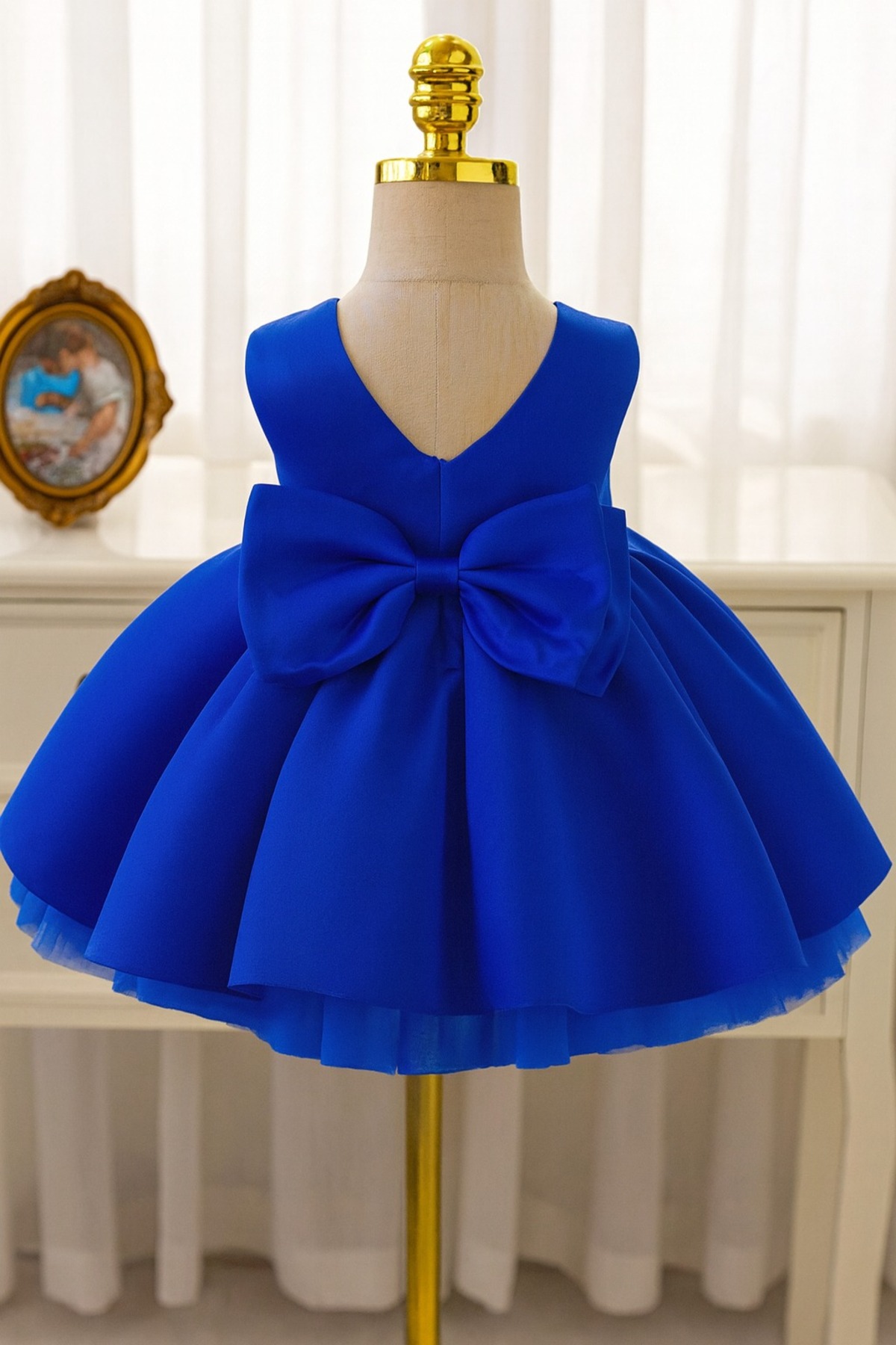 MadyaButik Kız Bebek Seda Model Saks Mavi Doğum Günü Elbise fotoğrafı 2 (önizleme)