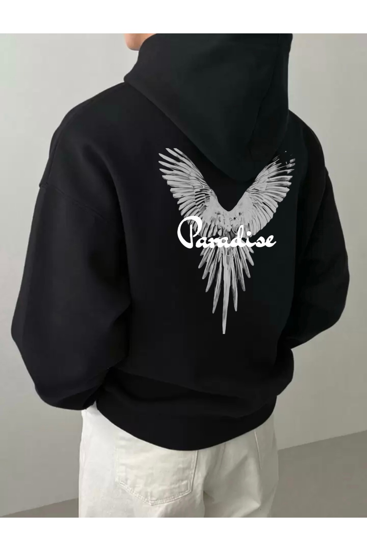 PARADİSE ÖN VE ARKA BASKILI OVERSİZE UNISEX ERKEK KAPÜŞONLU SWEATSHİRT — مشکی PARADİSEKS