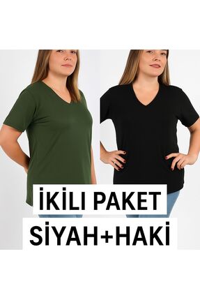 citycenterfashion Kadın V Yaka Büyük Beden T-shirt Cty-cnd-01