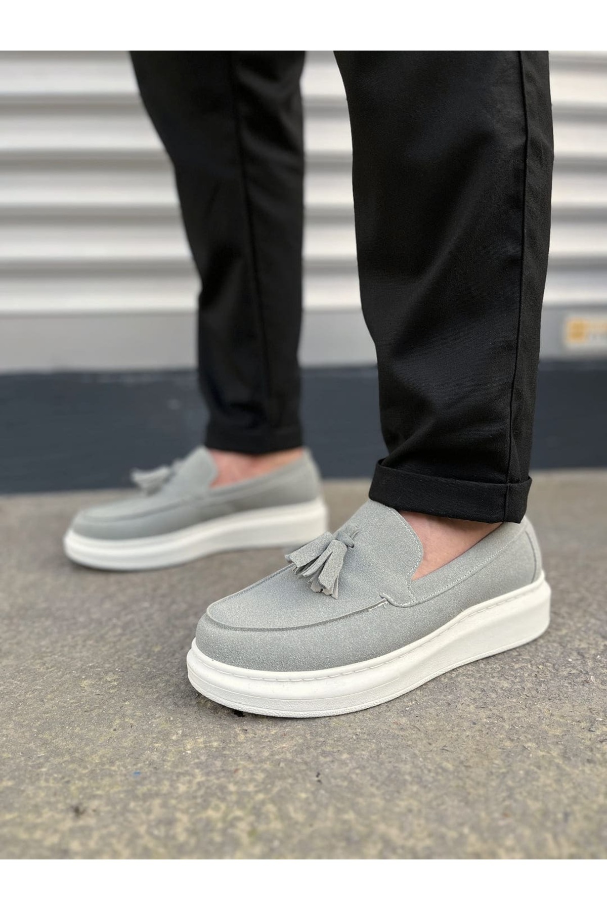 کفش کلاسیک ورزشی مردانه مدل Blaze Laceless Tasseled Suede مدل SBT - خاکستری JY154 Zapatos