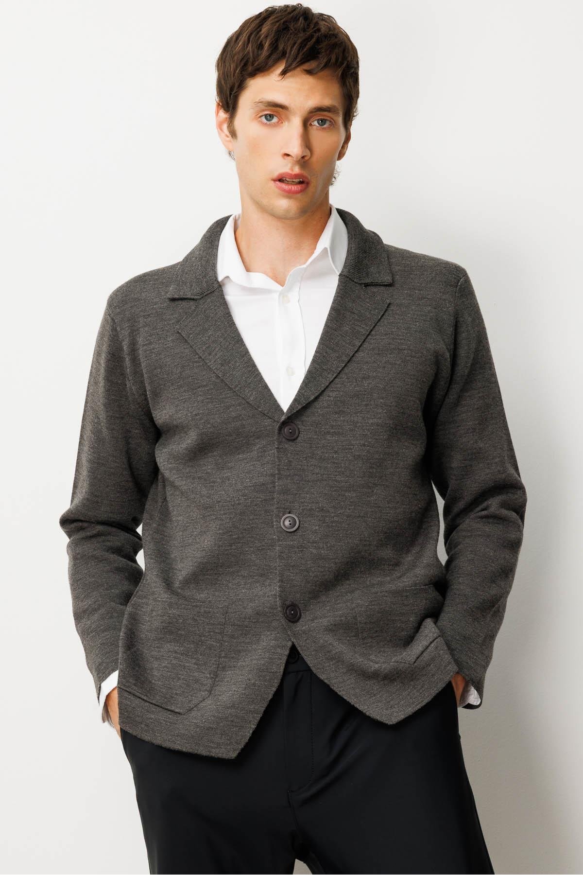 کاپشن مردانه بلیزر جیب‌دار، دودی تیره