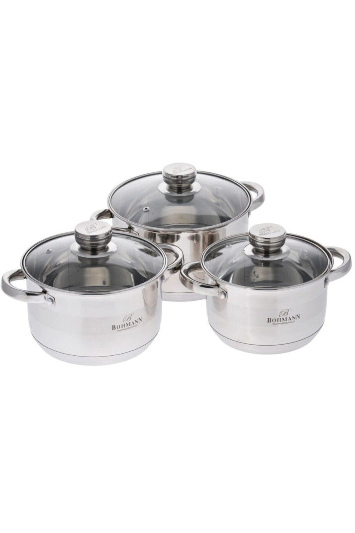 Bohmann Комплект тенджери BH-1241-6, 6 части, 2.9 л, 3.9 л, 5.1 л, неръждаема...