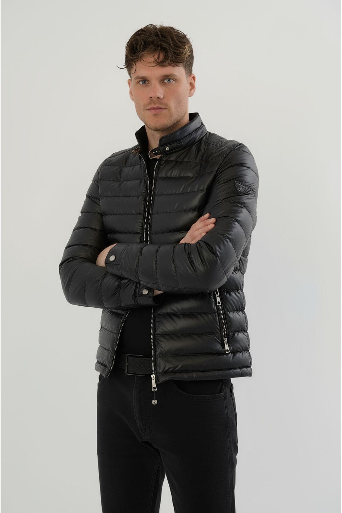 Erkek Siyah Slim Fit İçi Kalın Kürklü Su İtici Şişme Deri Ceket & Mont görsel 3