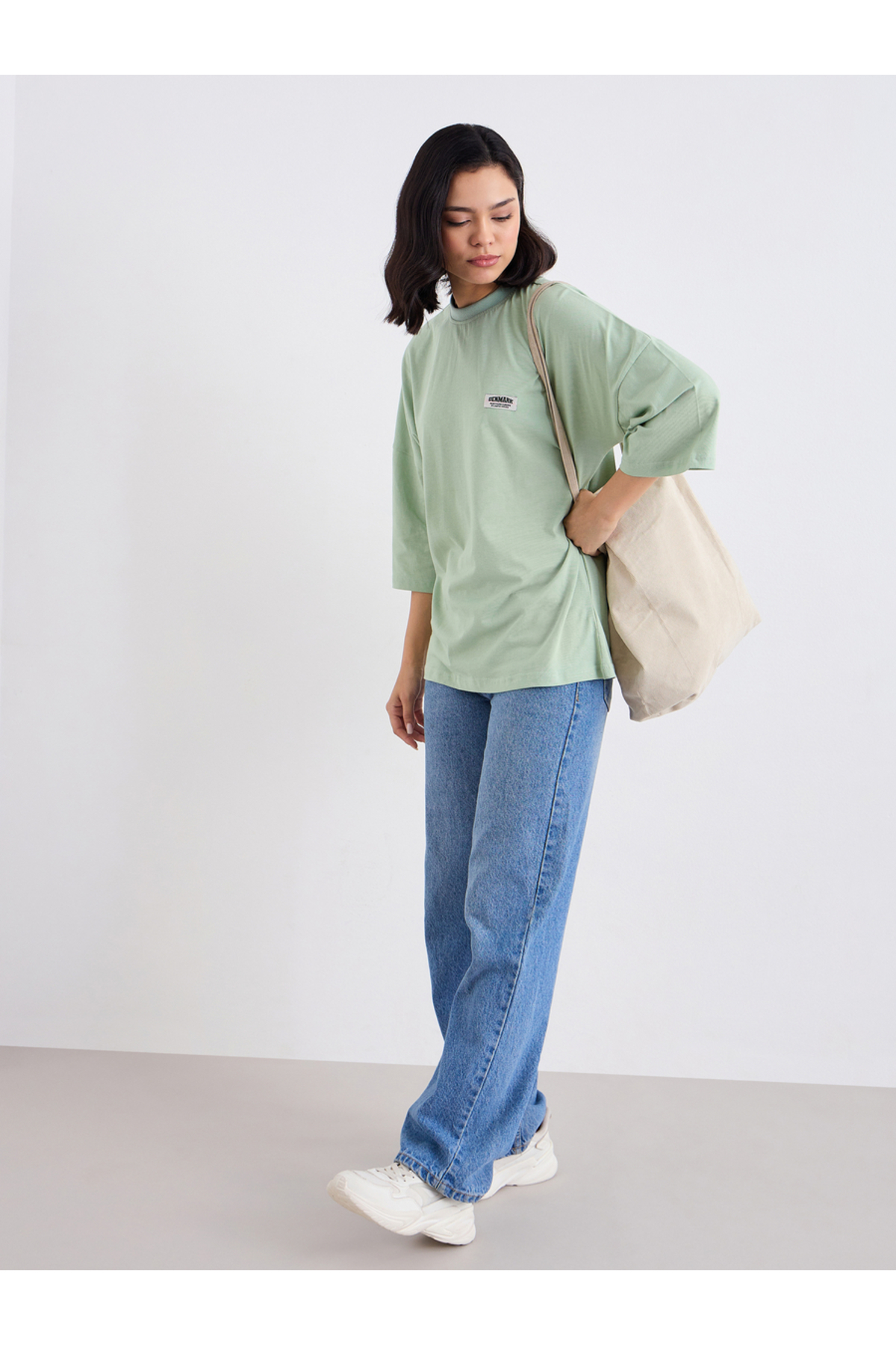Styli Green Oversized T-Shirt with Badge Detail