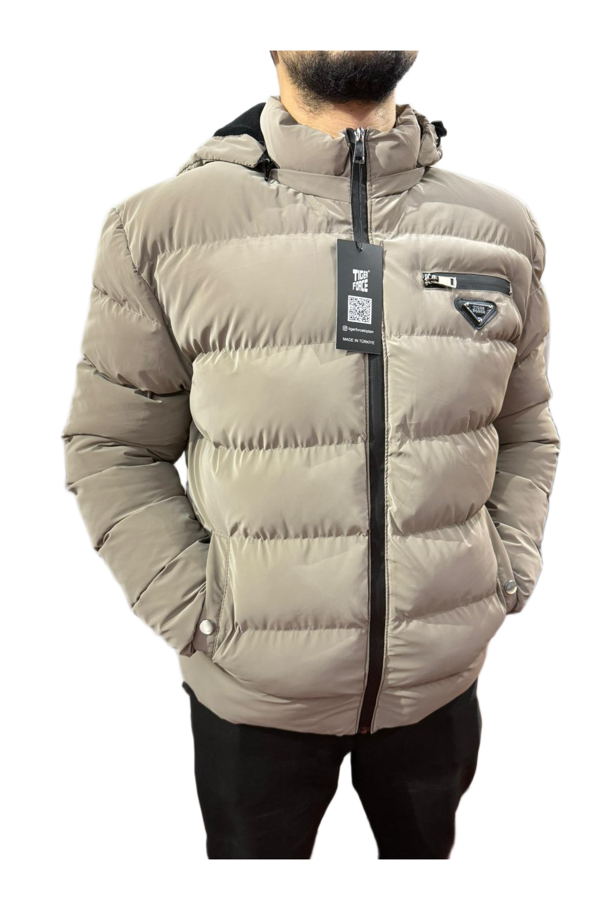 Nova Kumaş Kışlık Mont Polarlı Kapüşonlu Yeşil — سبز mont205 — تصویر 2 از 5