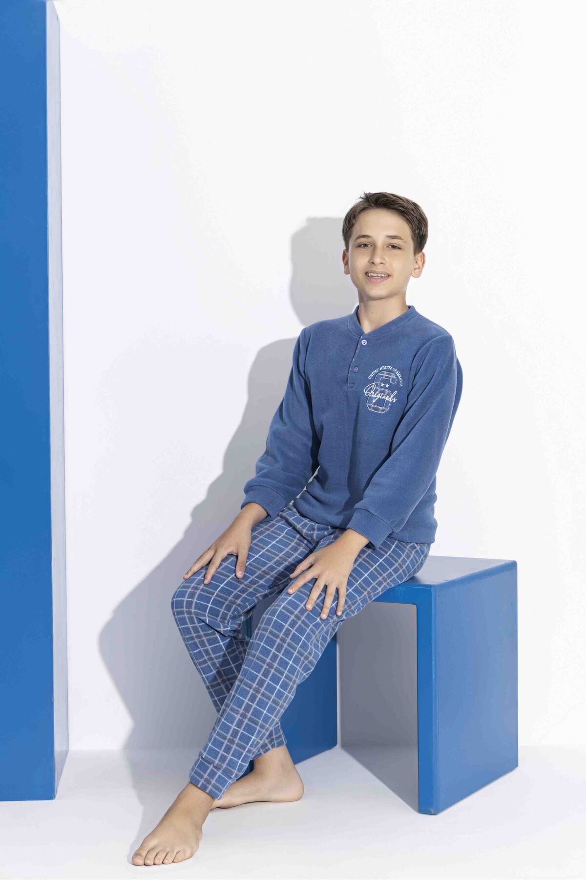 MEBA Erkek Baba-Oğul Önden İki Düğmeli Wellsoft Polar Pijama Takımı görsel 6