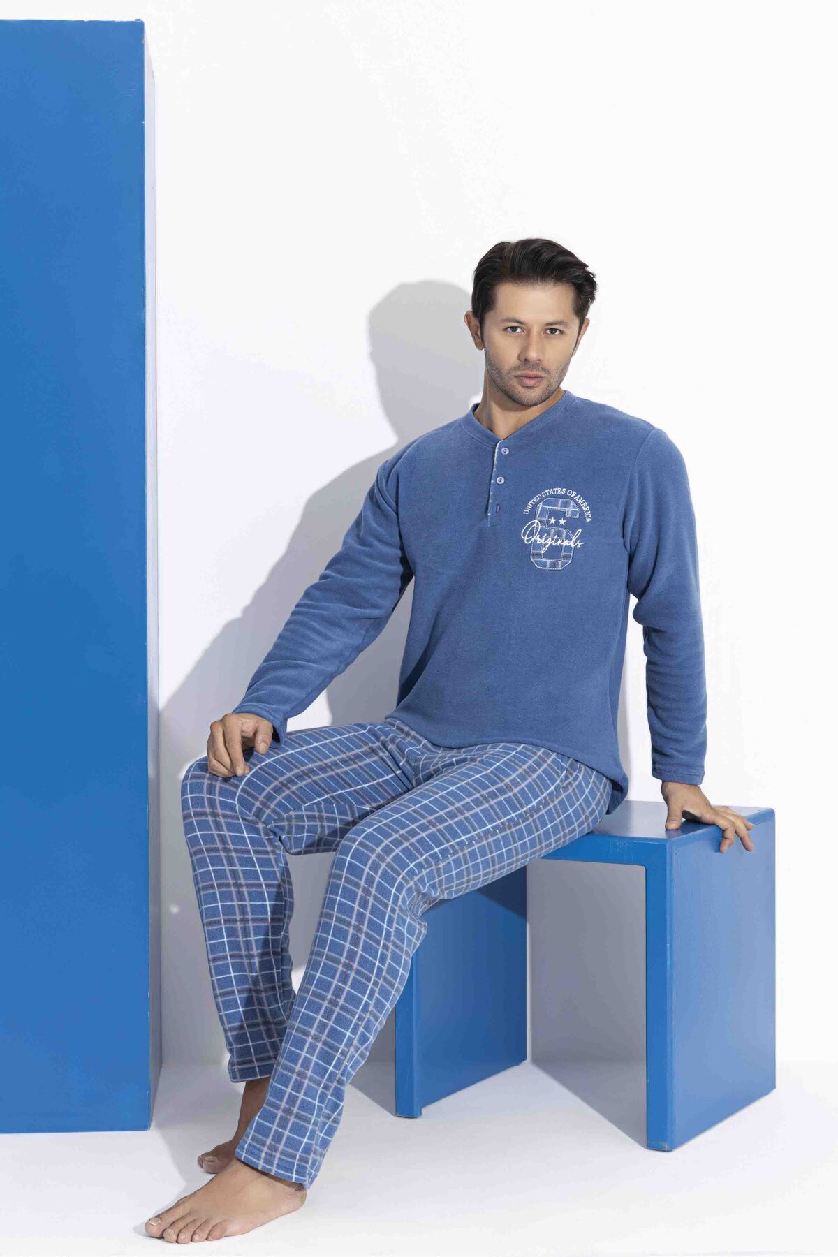 MEBA Erkek Baba-Oğul Önden İki Düğmeli Wellsoft Polar Pijama Takımı görsel 4