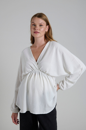 Lynmama MES201 Beyaz Modern Hamile Bluzu – Şık ve Rahat Tasarım |Geniş Kesim