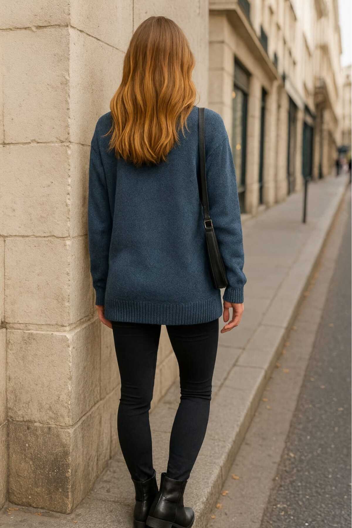 KOZİA OUTDOORS  Oversize Rahat Kalıp renkli Bisiklet Yaka Triko Kazak - Görsel 3