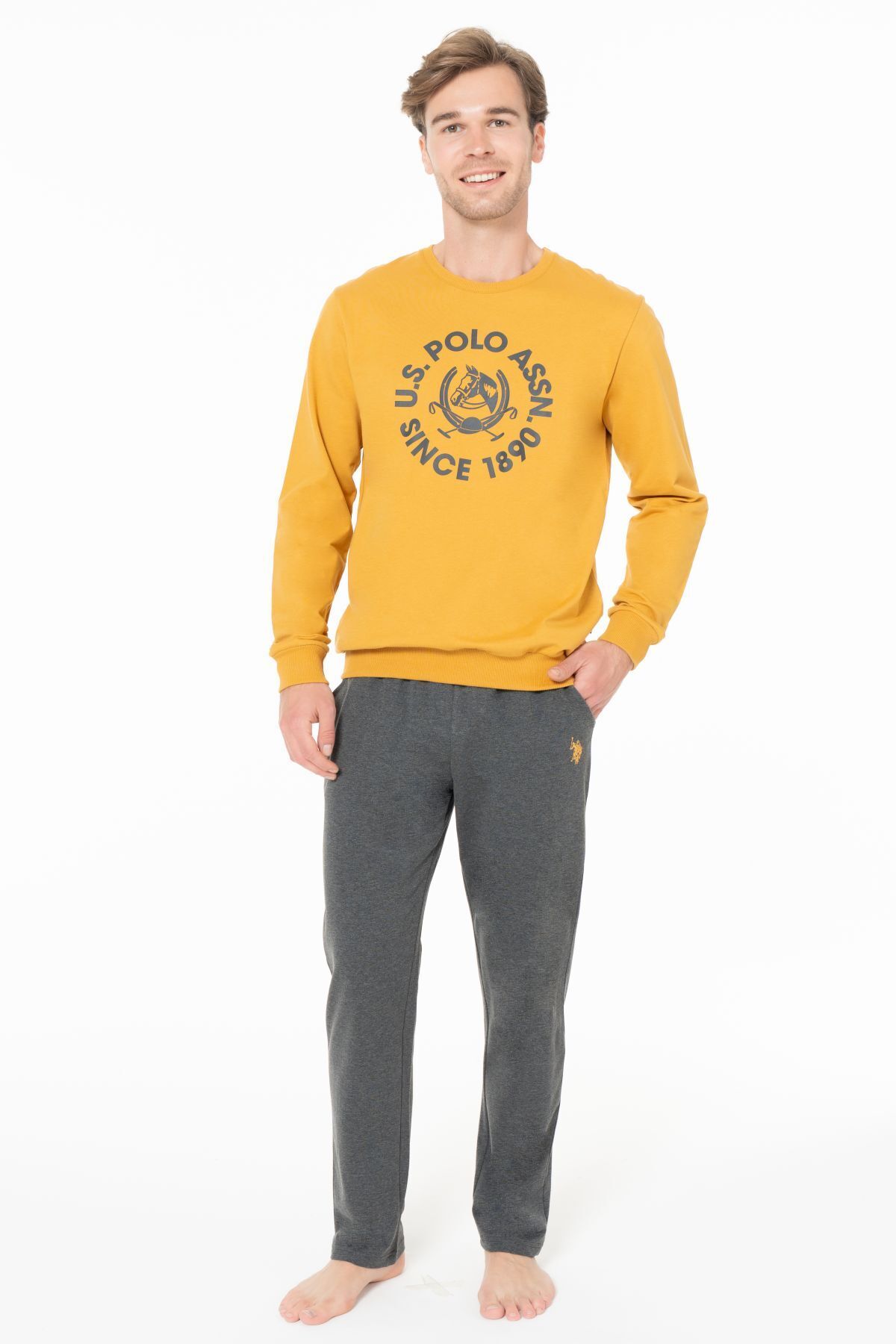 U.S. Polo Assn. U.s Polo Assn. 18940 Erkek Uzun Kollu Bisiklet Yaka Rahat Ev Giyim-Hardal