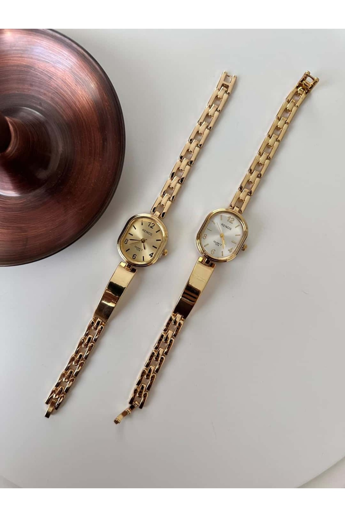 MERW Pera Model Gold Beyaz Renk Vintage Seri Metal Kordon Kadın Kol Saati görsel 8