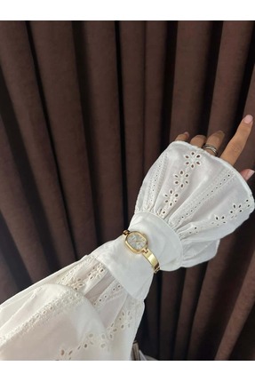 MERW Pera Model Gold Beyaz Renk Vintage Seri Metal Kordon Kadın Kol Saati