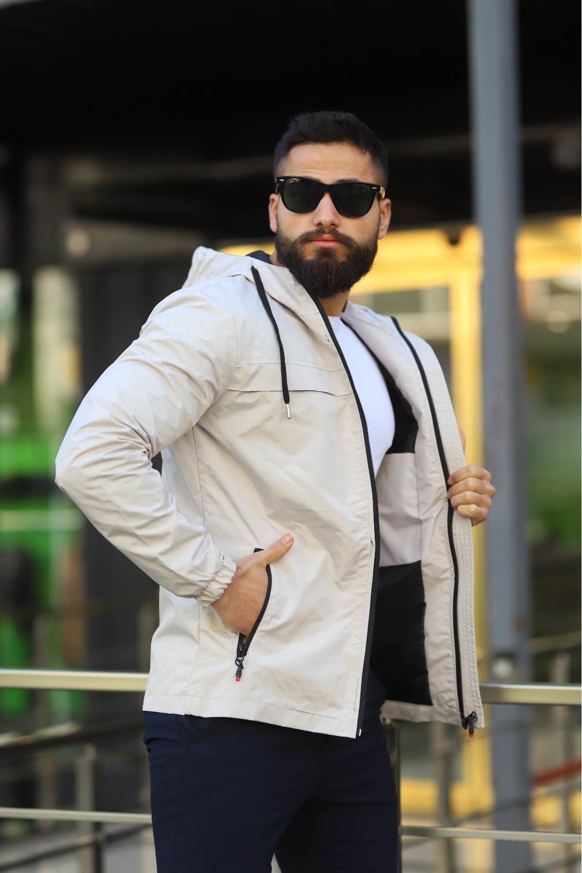 Mevsimlik Erkek Mont — بژ İçiKrklüSiyah — تصویر 3 از 3