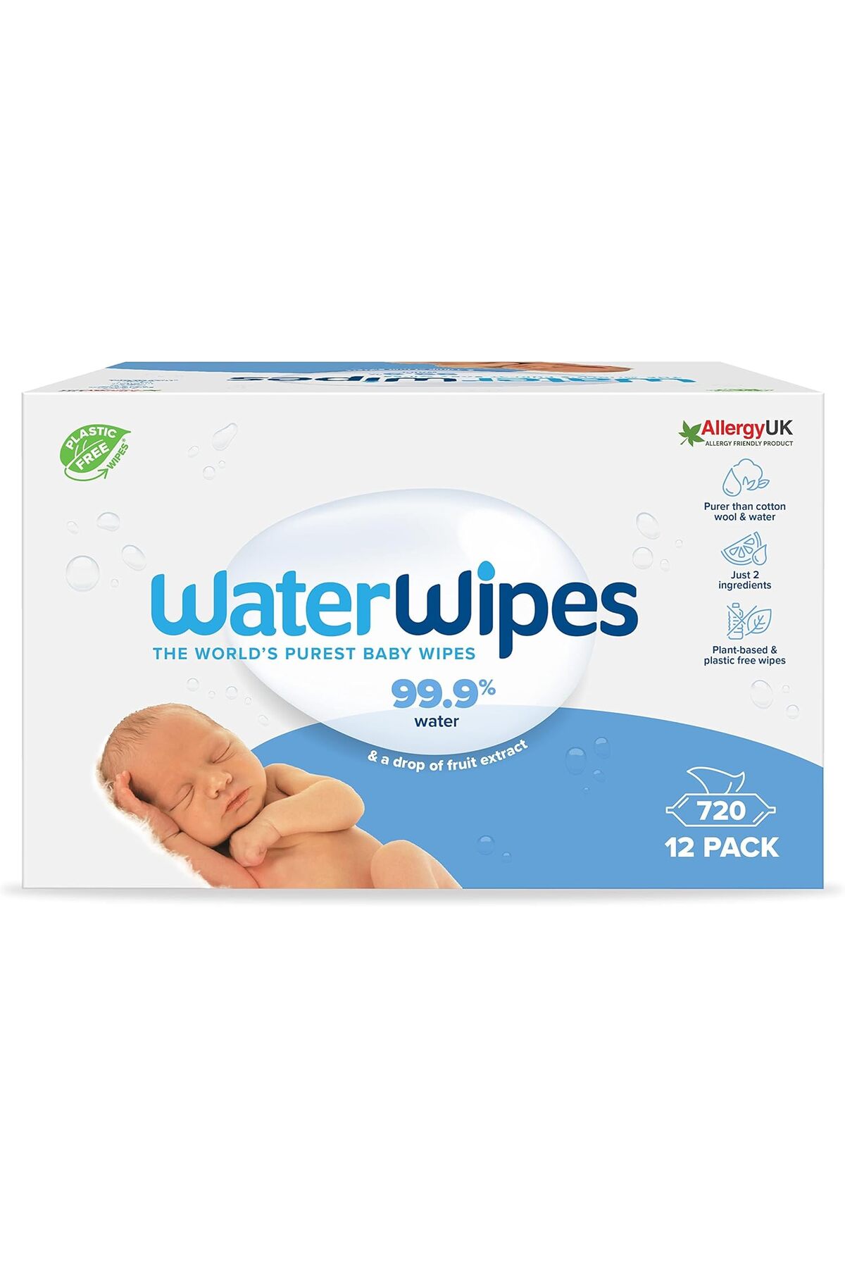 Original WaterWipes Plastic Free Baby Wipes, 720 wet wipes (12 packs)