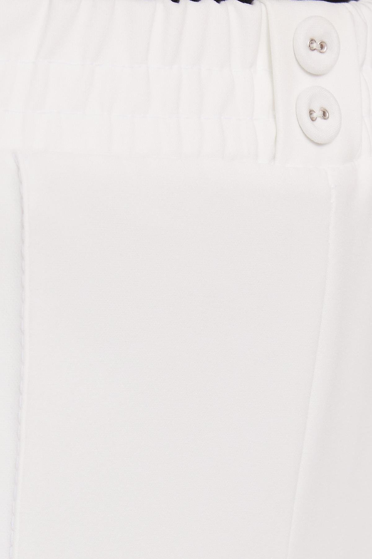 Tudors  Kadın Relax Fit Rahat Kesim Yüksel Bel Düz Paça Beli Lastikli Beyaz Pantolon - Görsel 7