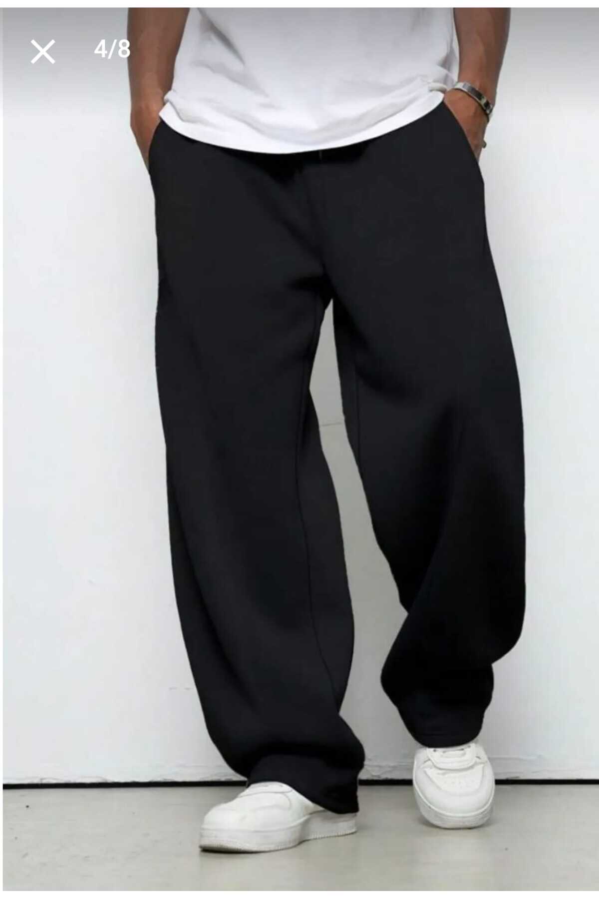 sionnes  Erkek Siyah EŞOFMAN ALTI Baggy Battal Büyük Beden Spor Giyim Kaliteli Bol Kesim Esnek Rahat Kumaş - Görsel 4