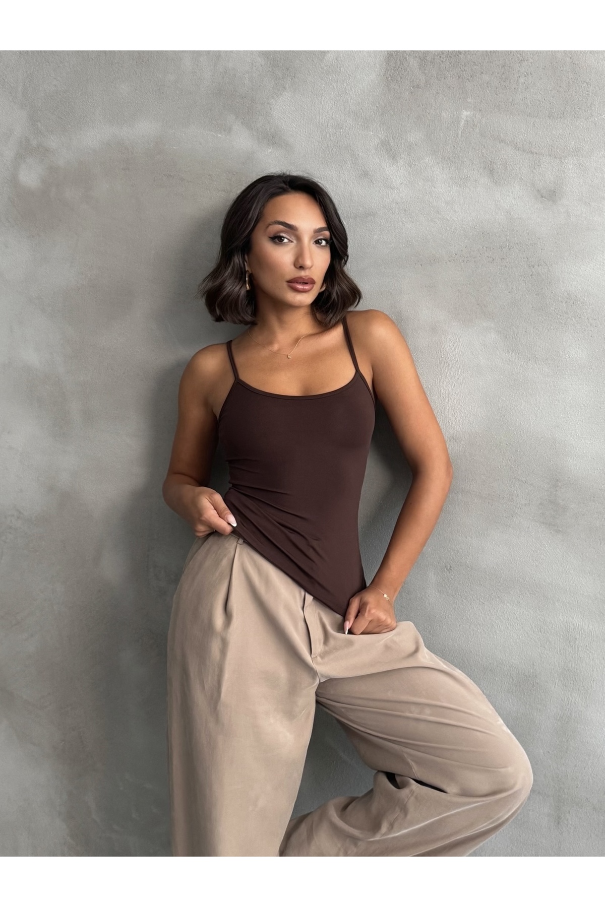 The Base  Kadın Kahve Scuba Atlet Boy İp Askılı Top - Görsel 7