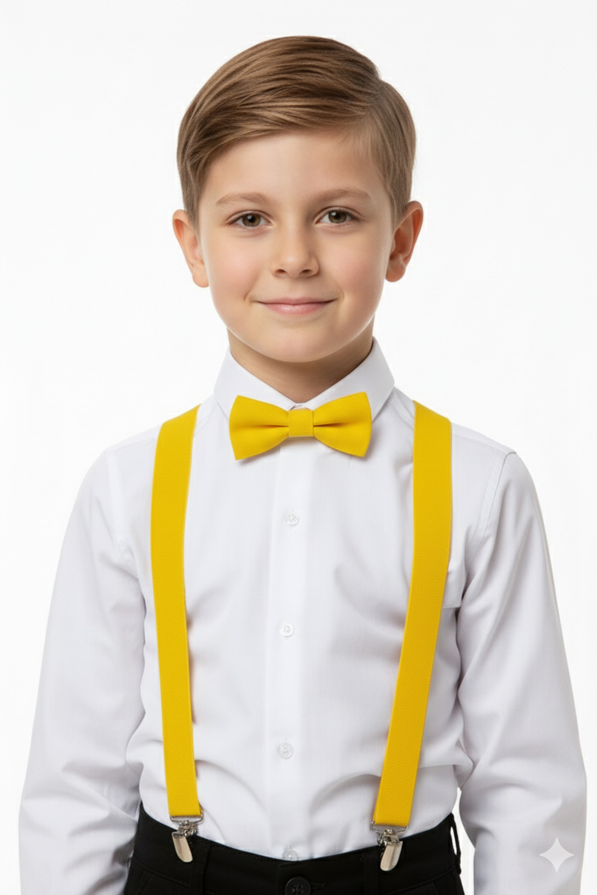 Sibel Günay Butik Çocuk Sarı Papyon Askı Takımı | 4–12 Yaş Ayarlanabilir Askı | Özel Gün ve Bayram Aksesuarı