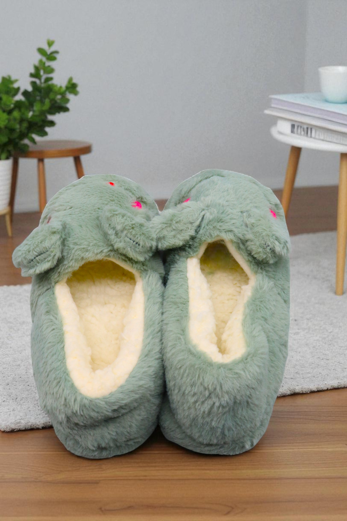 HFKY Unisex Kurbağa Model Panduf. Kaydırmaz Taban İçi Tüylü Panduf. görsel 6