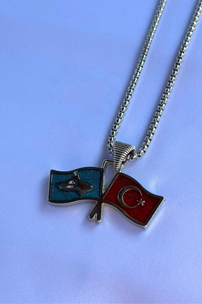 Begondio Göktürk ve Türk Bayraklı El İşçiliği Paslanmaz Çelik Zincir Erkek Kolye